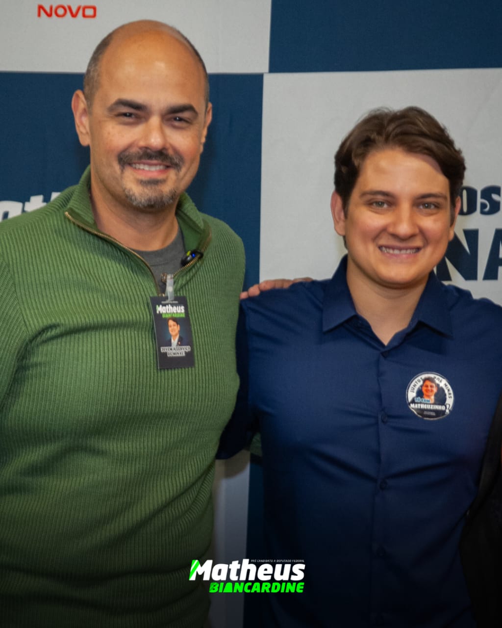 Matheus Biancardine ao lado de uma liderança do Partido NOVO durante o lançamento da pré-candidatura